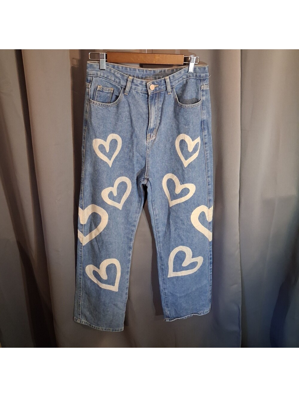 Cider Light Blue Denim Jeans with White Heart Print